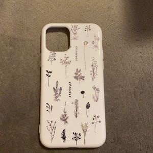 iPhone 11 Pro white phone case with black flowers